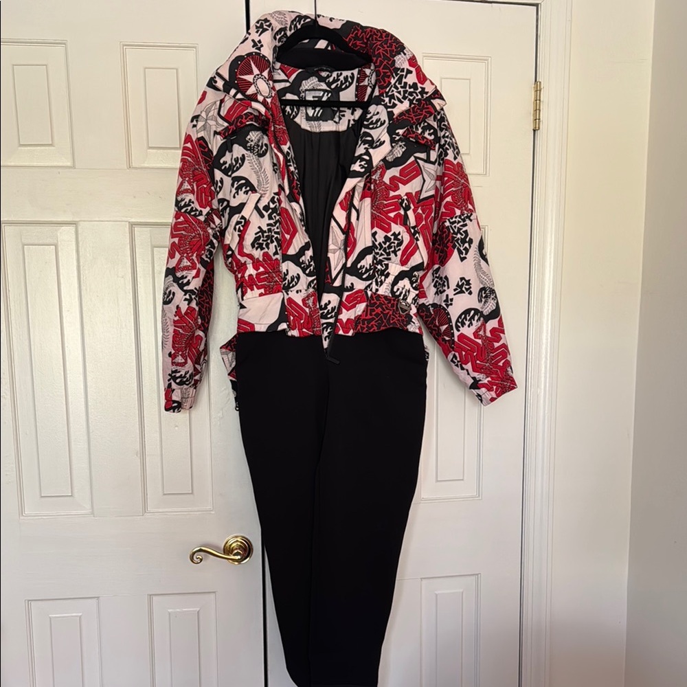 Floral Red and Black Jacket with Black Pants